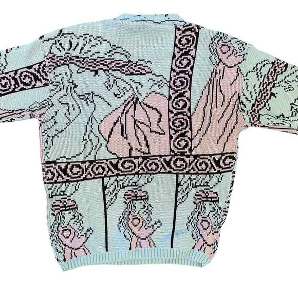 Vintage 80s 90s Baby Pink & Blue Female Body Coquette Abstract Sweater Size XL - Picture 5 of 11